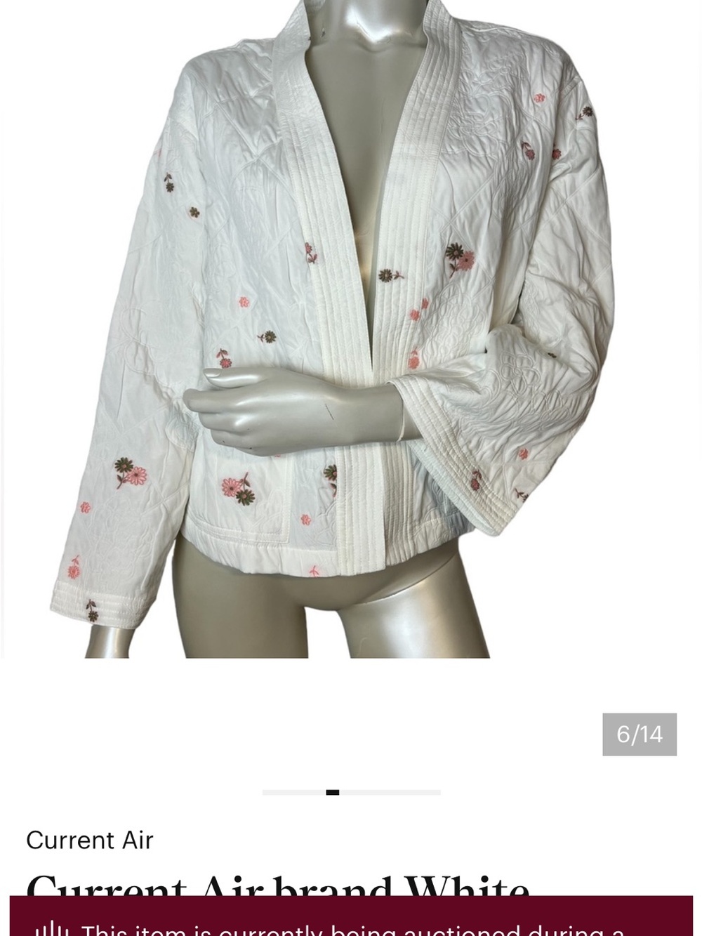 Current Air White Embroidered Floral Kimono Jacket